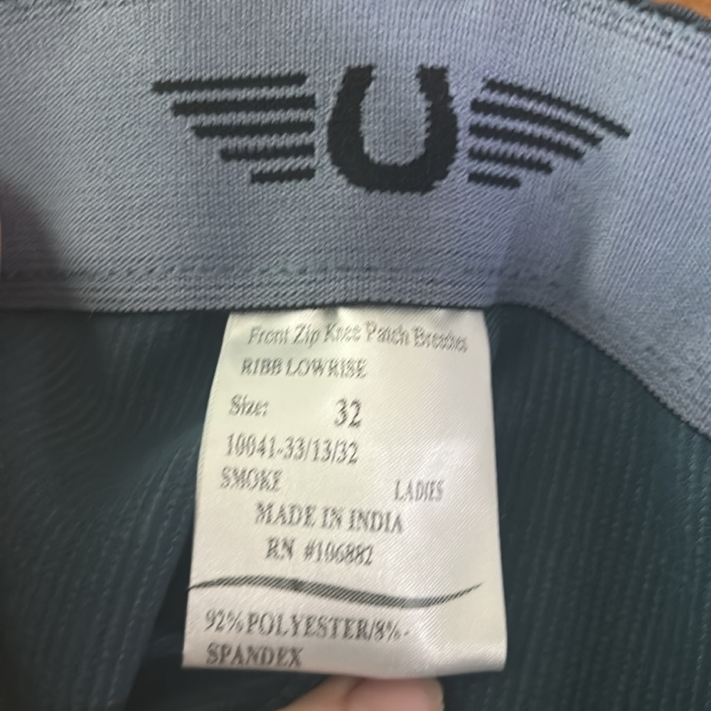 NWT Tuff Rider Front Zip Knee Patches Low Rise Ribbed Breeches Blue Pants SZ 32 - Picture 13 of 14